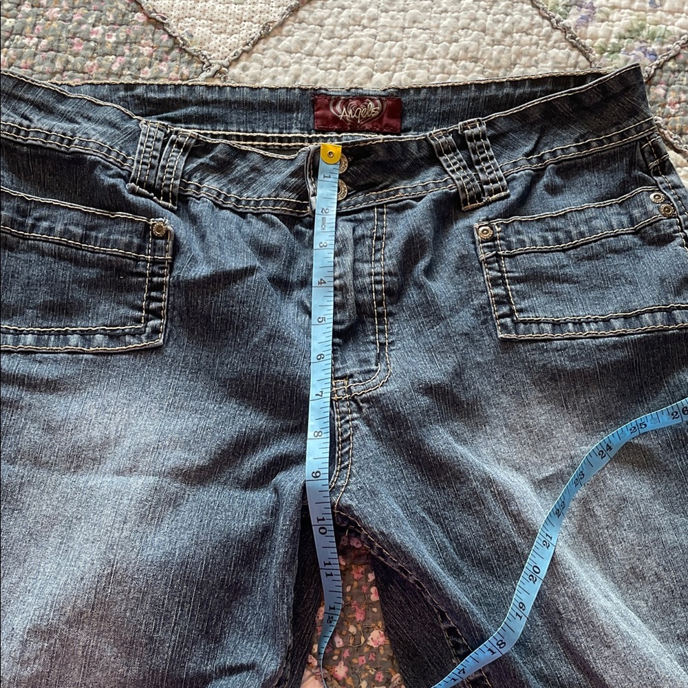 Angels Dark Blue Denim Shorts with Contrast stitching and fold-over hem, size 12 - Picture 8 of 10